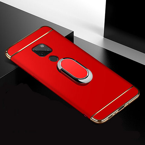 Custodia Lusso Metallo Laterale e Plastica Cover con Anello Supporto T01 per Huawei Mate 20 Rosso