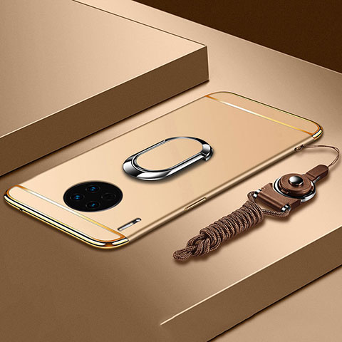 Custodia Lusso Metallo Laterale e Plastica Cover con Anello Supporto T01 per Huawei Mate 30 Pro Oro