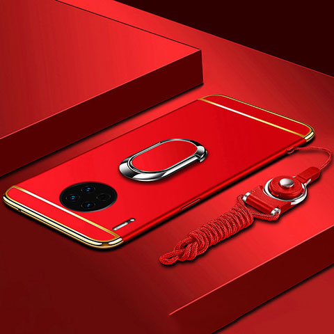 Custodia Lusso Metallo Laterale e Plastica Cover con Anello Supporto T01 per Huawei Mate 30E Pro 5G Rosso