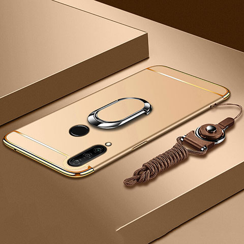 Custodia Lusso Metallo Laterale e Plastica Cover con Anello Supporto T01 per Huawei Nova 4e Oro