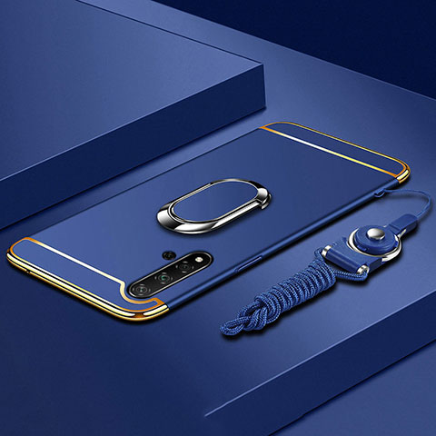 Custodia Lusso Metallo Laterale e Plastica Cover con Anello Supporto T01 per Huawei Nova 5 Blu