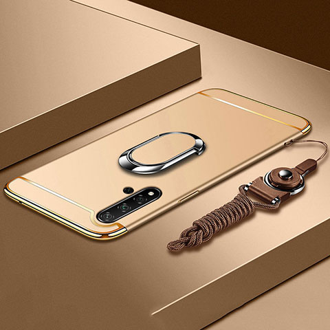 Custodia Lusso Metallo Laterale e Plastica Cover con Anello Supporto T01 per Huawei Nova 5 Oro