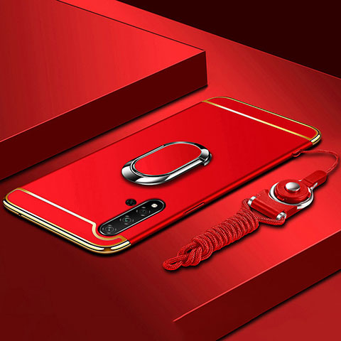 Custodia Lusso Metallo Laterale e Plastica Cover con Anello Supporto T01 per Huawei Nova 5 Rosso