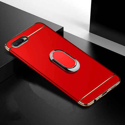 Custodia Lusso Metallo Laterale e Plastica Cover con Anello Supporto T01 per Oppo R17 Neo Rosso