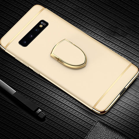 Custodia Lusso Metallo Laterale e Plastica Cover con Anello Supporto T01 per Samsung Galaxy S10 5G Oro