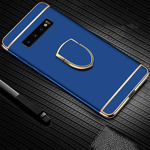 Custodia Lusso Metallo Laterale e Plastica Cover con Anello Supporto T01 per Samsung Galaxy S10 Plus Blu