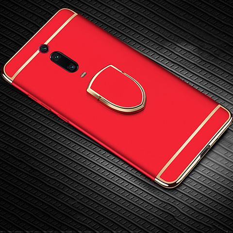 Custodia Lusso Metallo Laterale e Plastica Cover con Anello Supporto T01 per Xiaomi Mi 9T Pro Rosso