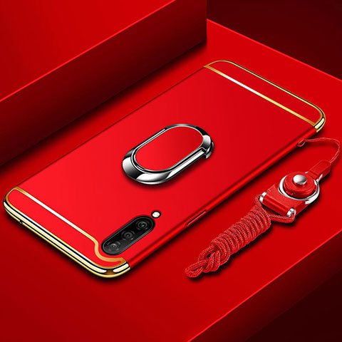 Custodia Lusso Metallo Laterale e Plastica Cover con Anello Supporto T01 per Xiaomi Mi A3 Rosso