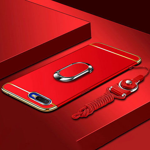 Custodia Lusso Metallo Laterale e Plastica Cover con Anello Supporto T02 per Oppo R15X Rosso