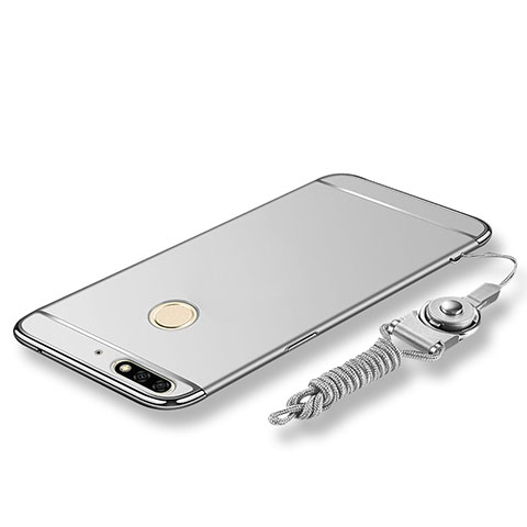 Custodia Lusso Metallo Laterale e Plastica Cover con Cordoncino per Huawei Honor 7C Argento