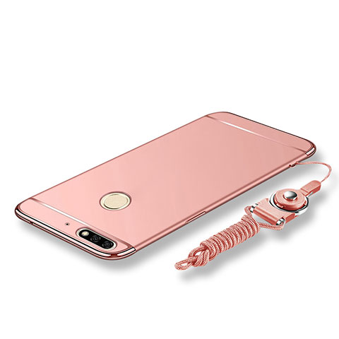 Custodia Lusso Metallo Laterale e Plastica Cover con Cordoncino per Huawei Honor 7C Oro Rosa