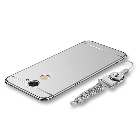 Custodia Lusso Metallo Laterale e Plastica Cover con Cordoncino per Huawei Y7 Prime Argento