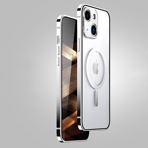 Custodia Lusso Metallo Laterale e Plastica Cover con Mag-Safe Magnetic JB1 per Apple iPhone 15 Argento