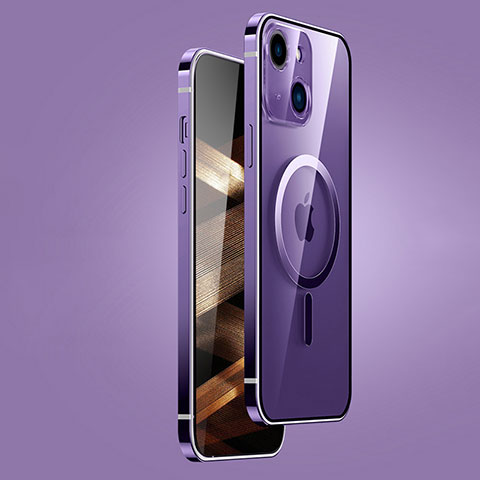 Custodia Lusso Metallo Laterale e Plastica Cover con Mag-Safe Magnetic JB1 per Apple iPhone 15 Viola