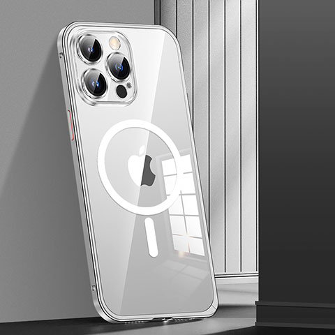 Custodia Lusso Metallo Laterale e Plastica Cover con Mag-Safe Magnetic JL1 per Apple iPhone 13 Pro Argento