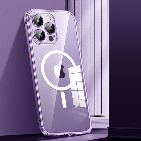 Custodia Lusso Metallo Laterale e Plastica Cover con Mag-Safe Magnetic JL1 per Apple iPhone 13 Pro Max Viola