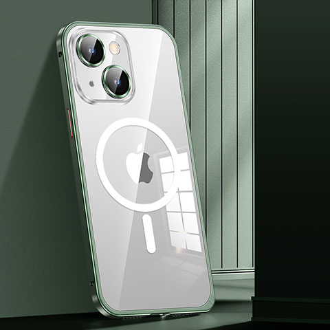 Custodia Lusso Metallo Laterale e Plastica Cover con Mag-Safe Magnetic JL1 per Apple iPhone 14 Verde
