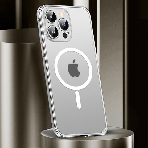 Custodia Lusso Metallo Laterale e Plastica Cover con Mag-Safe Magnetic JL2 per Apple iPhone 13 Pro Max Argento