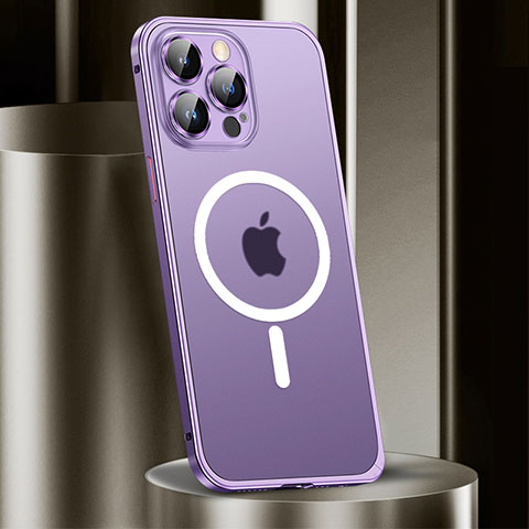 Custodia Lusso Metallo Laterale e Plastica Cover con Mag-Safe Magnetic JL2 per Apple iPhone 13 Pro Max Viola