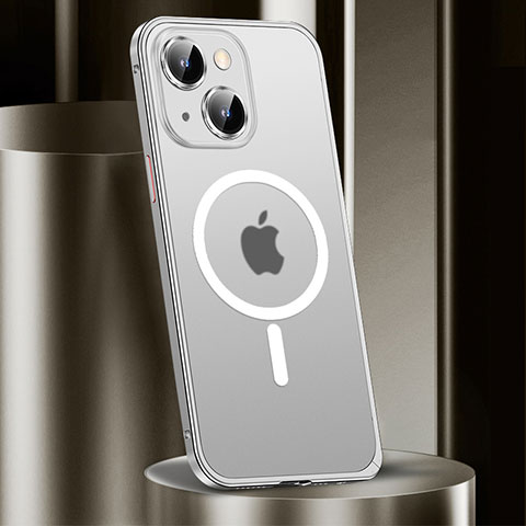 Custodia Lusso Metallo Laterale e Plastica Cover con Mag-Safe Magnetic JL2 per Apple iPhone 14 Plus Argento