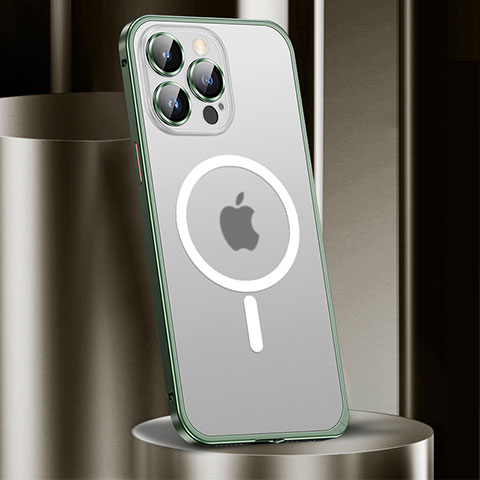 Custodia Lusso Metallo Laterale e Plastica Cover con Mag-Safe Magnetic JL2 per Apple iPhone 14 Pro Max Verde