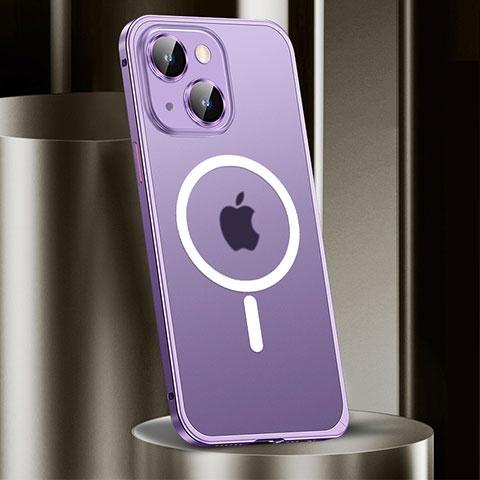 Custodia Lusso Metallo Laterale e Plastica Cover con Mag-Safe Magnetic JL2 per Apple iPhone 15 Plus Viola