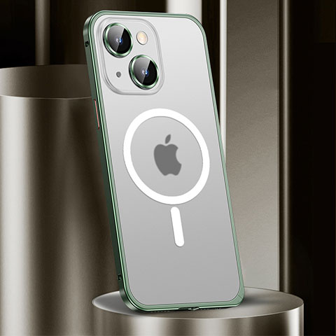 Custodia Lusso Metallo Laterale e Plastica Cover con Mag-Safe Magnetic JL2 per Apple iPhone 15 Verde