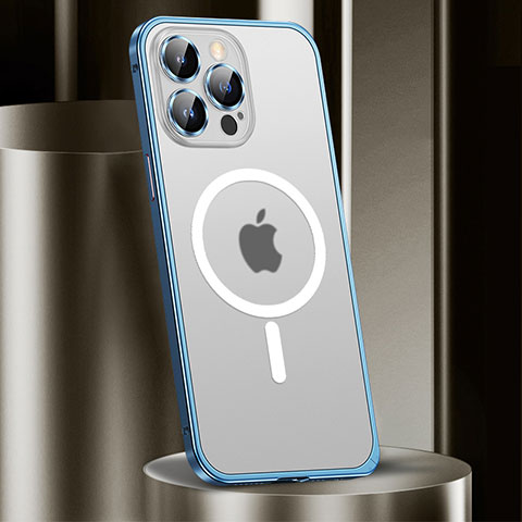 Custodia Lusso Metallo Laterale e Plastica Cover con Mag-Safe Magnetic JL2 per Apple iPhone 16 Pro Max Blu