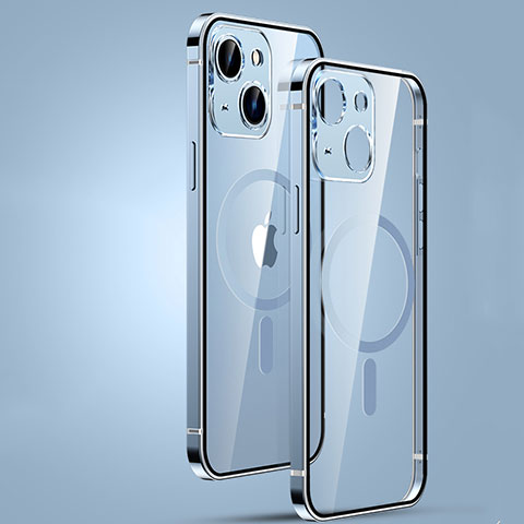 Custodia Lusso Metallo Laterale e Plastica Cover con Mag-Safe Magnetic JL3 per Apple iPhone 15 Blu