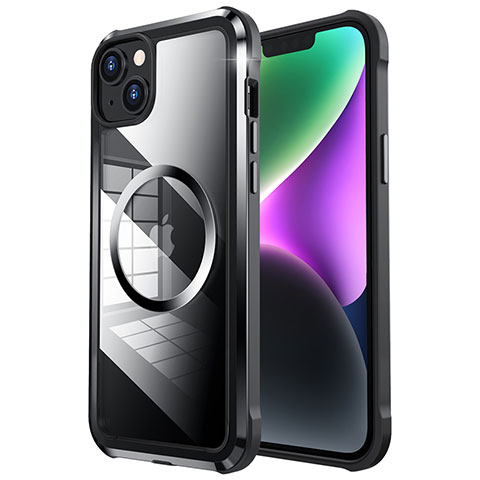 Custodia Lusso Metallo Laterale e Plastica Cover con Mag-Safe Magnetic LF2 per Apple iPhone 14 Nero