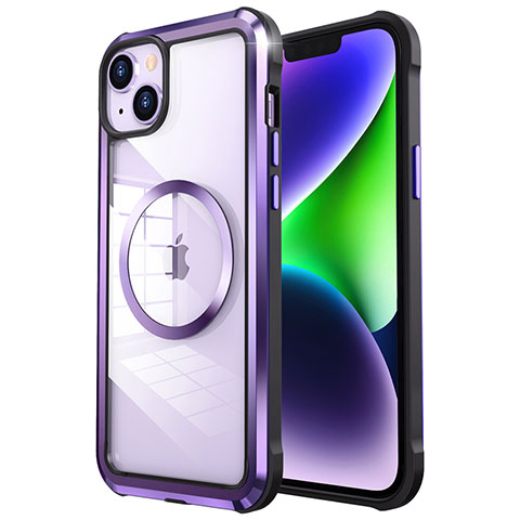 Custodia Lusso Metallo Laterale e Plastica Cover con Mag-Safe Magnetic LF2 per Apple iPhone 14 Plus Viola