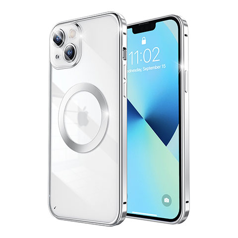 Custodia Lusso Metallo Laterale e Plastica Cover con Mag-Safe Magnetic LF3 per Apple iPhone 13 Argento