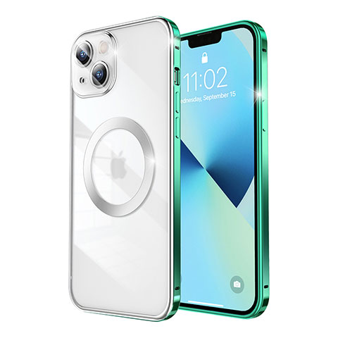 Custodia Lusso Metallo Laterale e Plastica Cover con Mag-Safe Magnetic LF3 per Apple iPhone 13 Viola