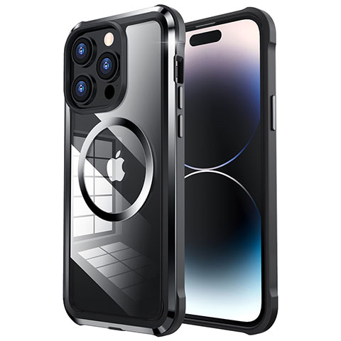 Custodia Lusso Metallo Laterale e Plastica Cover con Mag-Safe Magnetic LF4 per Apple iPhone 14 Pro Max Nero