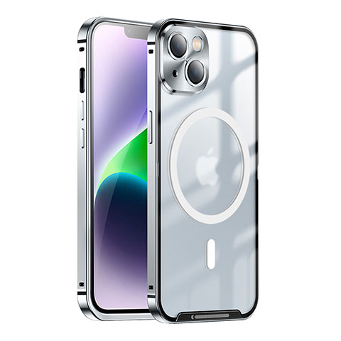 Custodia Lusso Metallo Laterale e Plastica Cover con Mag-Safe Magnetic LK1 per Apple iPhone 13 Argento