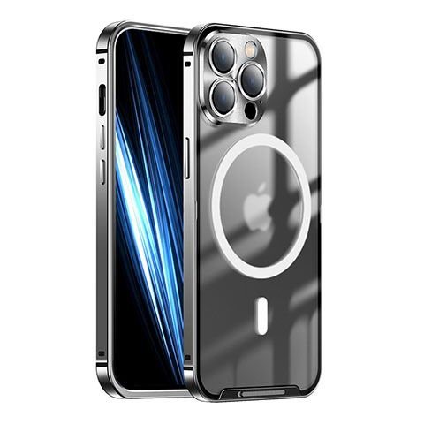 Custodia Lusso Metallo Laterale e Plastica Cover con Mag-Safe Magnetic LK1 per Apple iPhone 13 Pro Max Nero