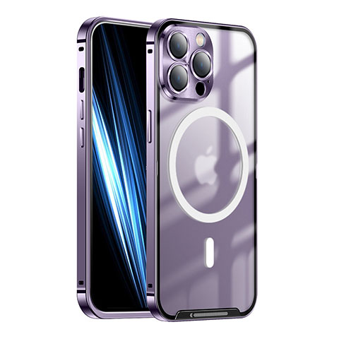 Custodia Lusso Metallo Laterale e Plastica Cover con Mag-Safe Magnetic LK1 per Apple iPhone 13 Pro Max Viola