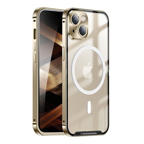 Custodia Lusso Metallo Laterale e Plastica Cover con Mag-Safe Magnetic LK1 per Apple iPhone 15 Plus Oro