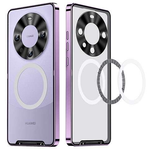 Custodia Lusso Metallo Laterale e Plastica Cover con Mag-Safe Magnetic LK1 per Huawei Mate 60 Pro+ Plus Viola