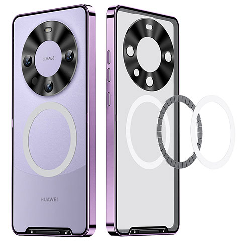 Custodia Lusso Metallo Laterale e Plastica Cover con Mag-Safe Magnetic LK1 per Huawei Mate 60 Viola