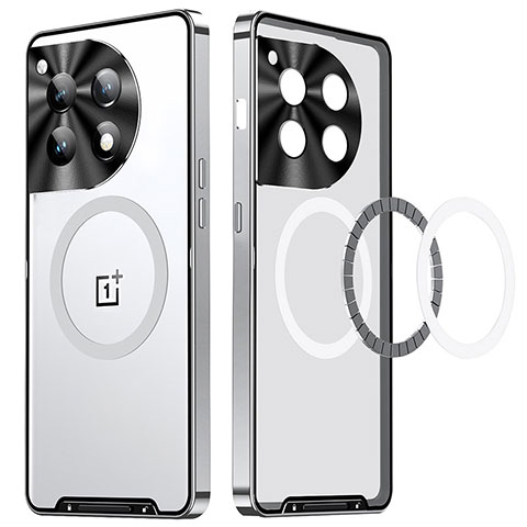 Custodia Lusso Metallo Laterale e Plastica Cover con Mag-Safe Magnetic LK1 per OnePlus Ace 3 5G Argento