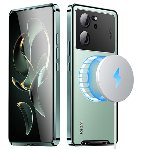 Custodia Lusso Metallo Laterale e Plastica Cover con Mag-Safe Magnetic LK1 per Xiaomi Mi 13T 5G Verde