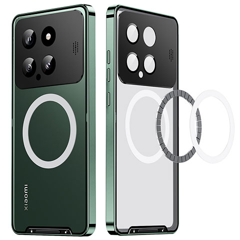 Custodia Lusso Metallo Laterale e Plastica Cover con Mag-Safe Magnetic LK1 per Xiaomi Mi 14 5G Verde