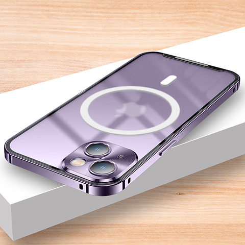 Custodia Lusso Metallo Laterale e Plastica Cover con Mag-Safe Magnetic LK2 per Apple iPhone 15 Plus Viola