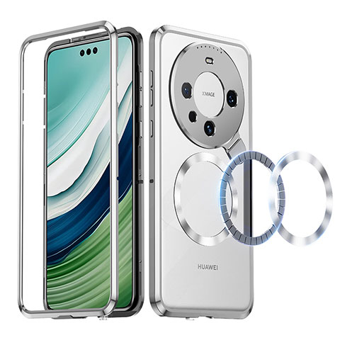 Custodia Lusso Metallo Laterale e Plastica Cover con Mag-Safe Magnetic LK2 per Huawei Mate 60 Pro Argento