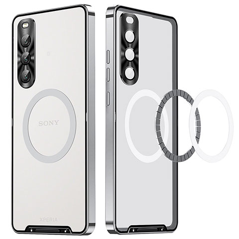 Custodia Lusso Metallo Laterale e Plastica Cover con Mag-Safe Magnetic LK2 per Sony Xperia 10 V Argento