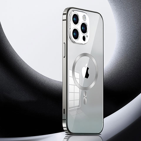 Custodia Lusso Metallo Laterale e Plastica Cover con Mag-Safe Magnetic LK3 per Apple iPhone 13 Pro Max Argento