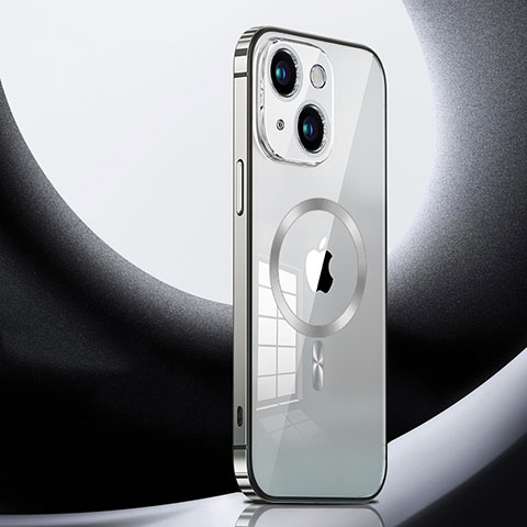 Custodia Lusso Metallo Laterale e Plastica Cover con Mag-Safe Magnetic LK3 per Apple iPhone 14 Argento