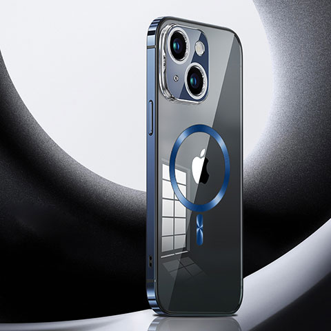 Custodia Lusso Metallo Laterale e Plastica Cover con Mag-Safe Magnetic LK3 per Apple iPhone 14 Blu