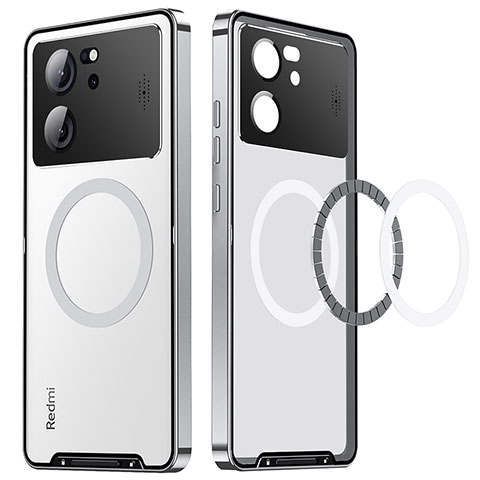 Custodia Lusso Metallo Laterale e Plastica Cover con Mag-Safe Magnetic LK3 per Xiaomi Mi 13T 5G Argento